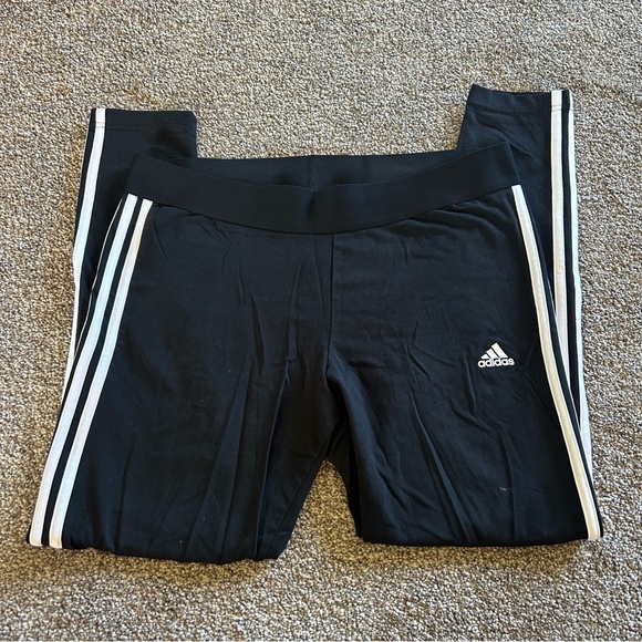 [Adidas]  Black Leggings with White Stripes - Picture 2 of 10